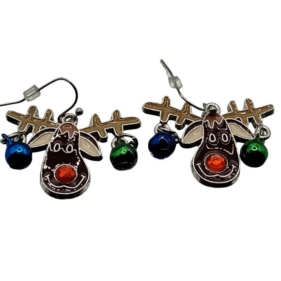 Reindeer Jingle Bell Earrings Holiday Christmas Jewelry - Picture 1 of 7